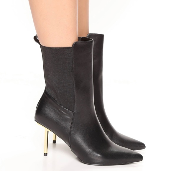 NWT Fashion Nova Black Leather Stiletto Booties 7 - Picture 2 of 7